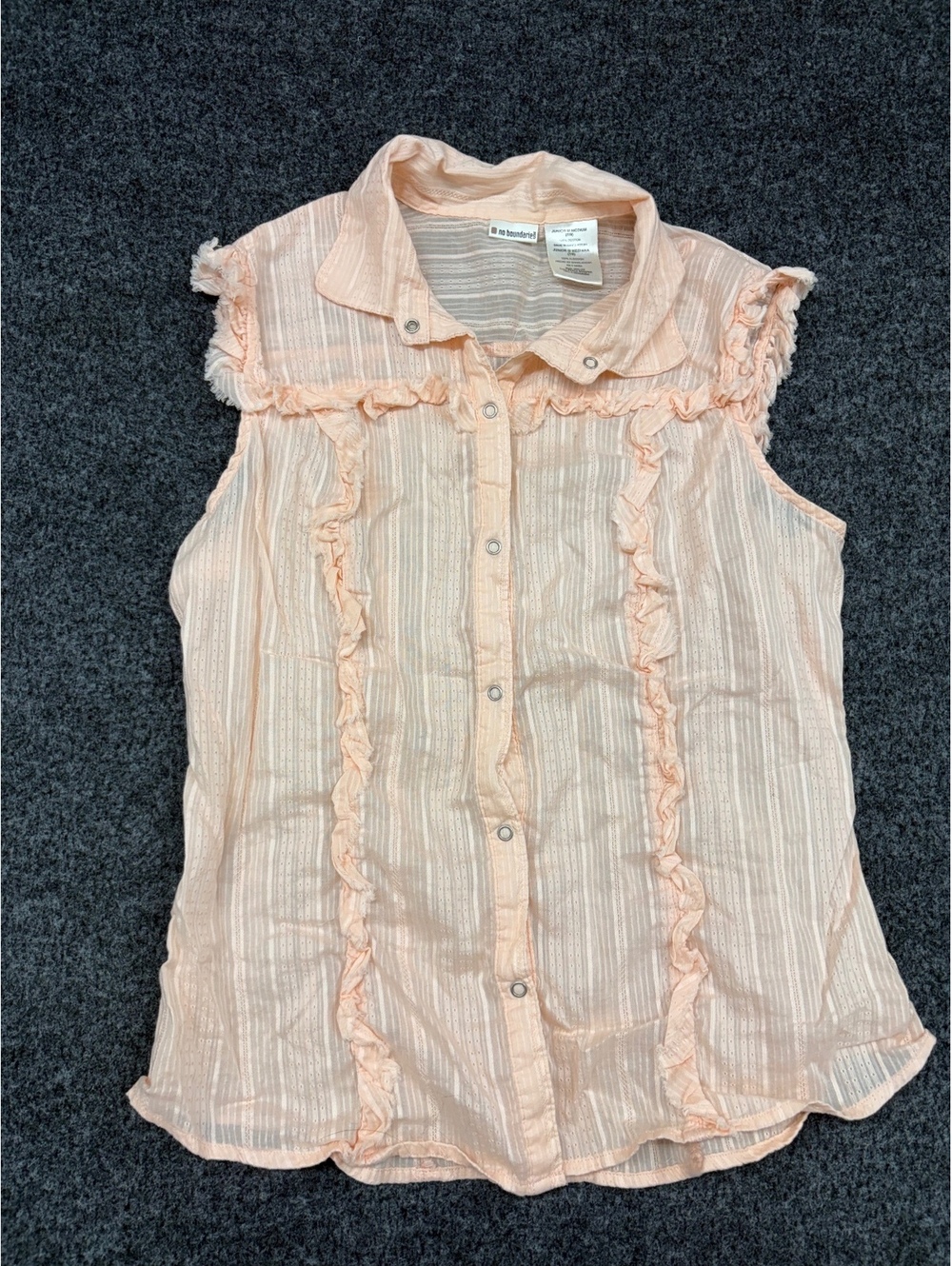 No Boundaries Peach Ruffle Sleeveless Button-Up Shirt Y2K